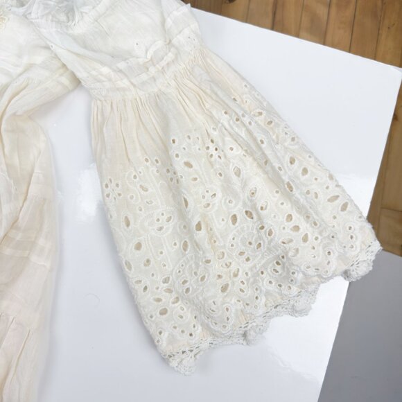 ANTICA SARTORIA Beach Babydoll Eyelet Laceβ Puffed Sleeves Beaded White Mini OS - Picture 5 of 10